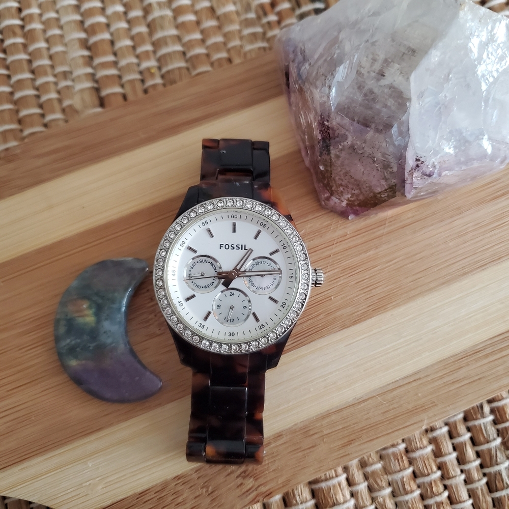 Fossil tortise band swarvoski crystal watch